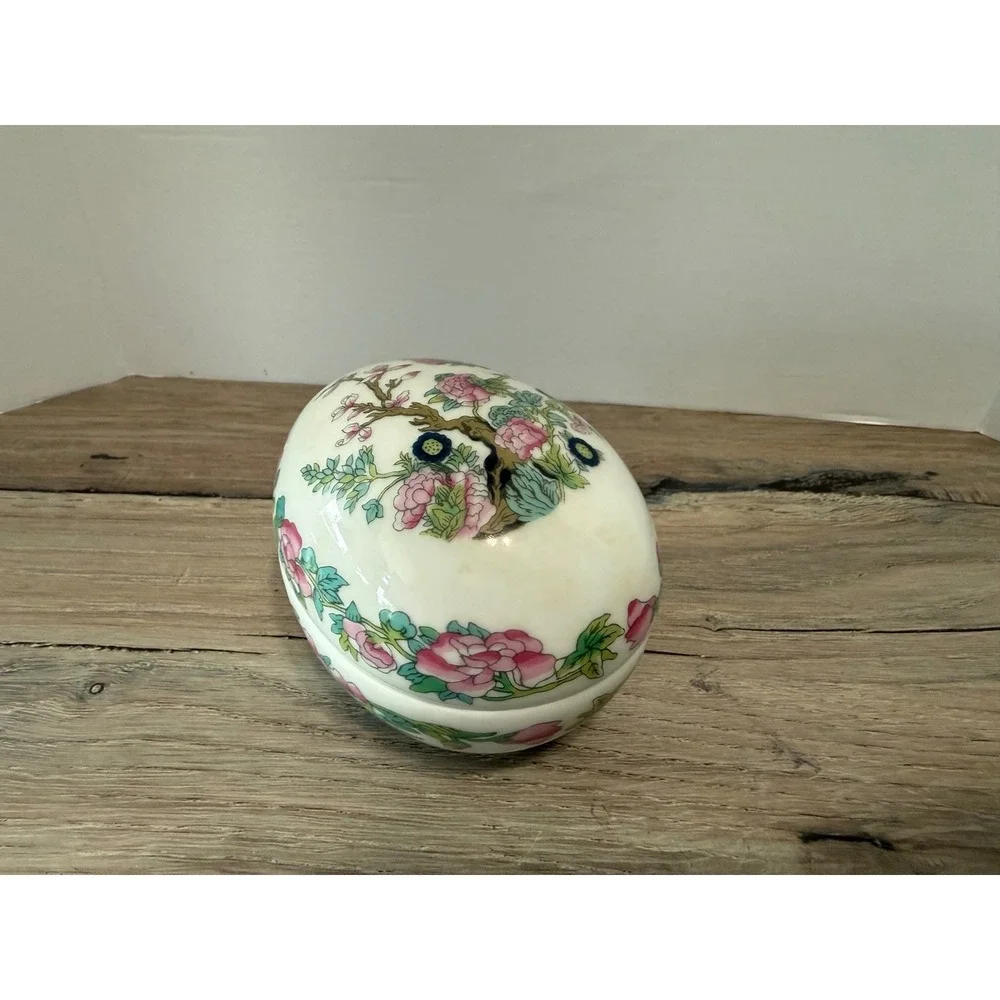 Teissonniere Limoges France Porcelain Egg Trinket Box Floral Pink White Vintage
